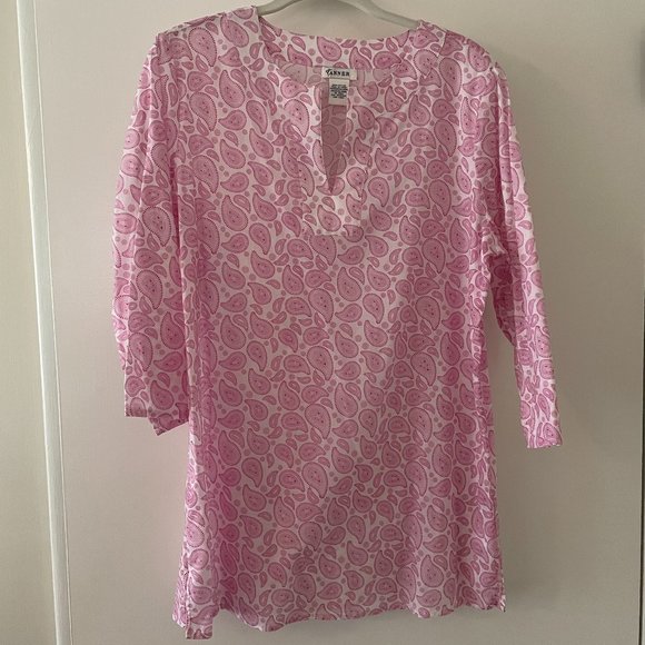 Tanner Pink Paisley 3/4 Sleeve Tunic EUC Size 12 - Picture 1 of 5